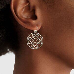 Celtic Knot Drop Earrings 1.25 Inch Silver Tone Circle Dangle
